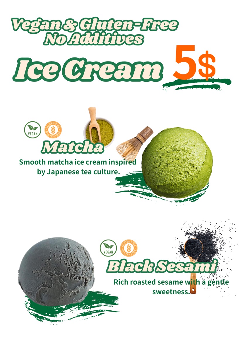 Matcha and black sesame ice cream menu